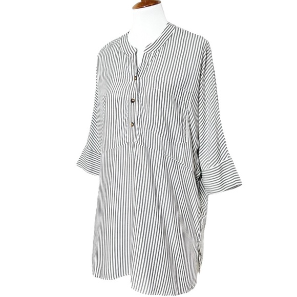 Show Me Your Mumu Striped Black White Henley Split Neck Draped Oversize Tunic S - Picture 5 of 12